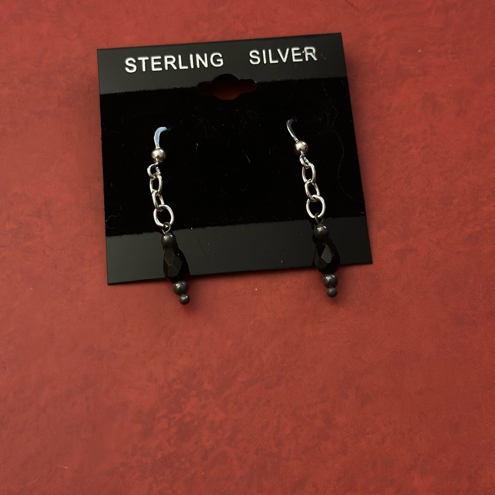 Sterling Silver Black Dangly Earrings